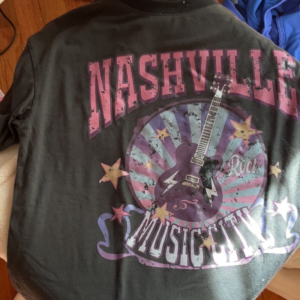 SHEIN Black and Purple Short Sleeve Tee with Vintage Music Graphic